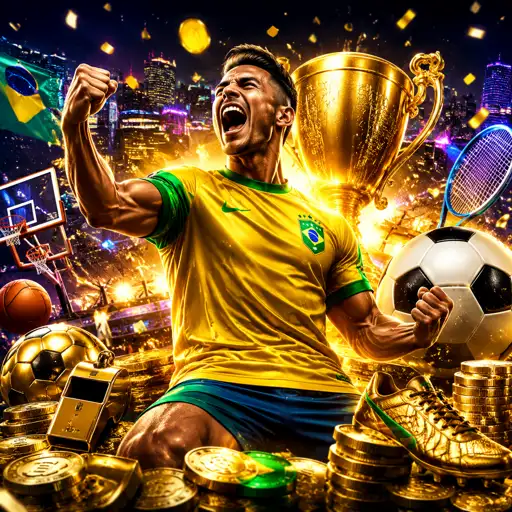Colagem esportiva com destaque para bola de futebol sobre o gramado